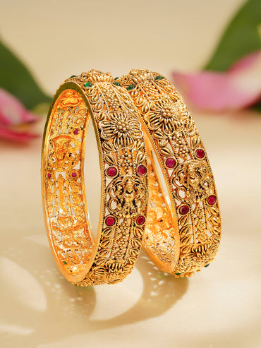 Rubans Set of 2 Gold Plated Floral Design Laxmi motif Bangles
