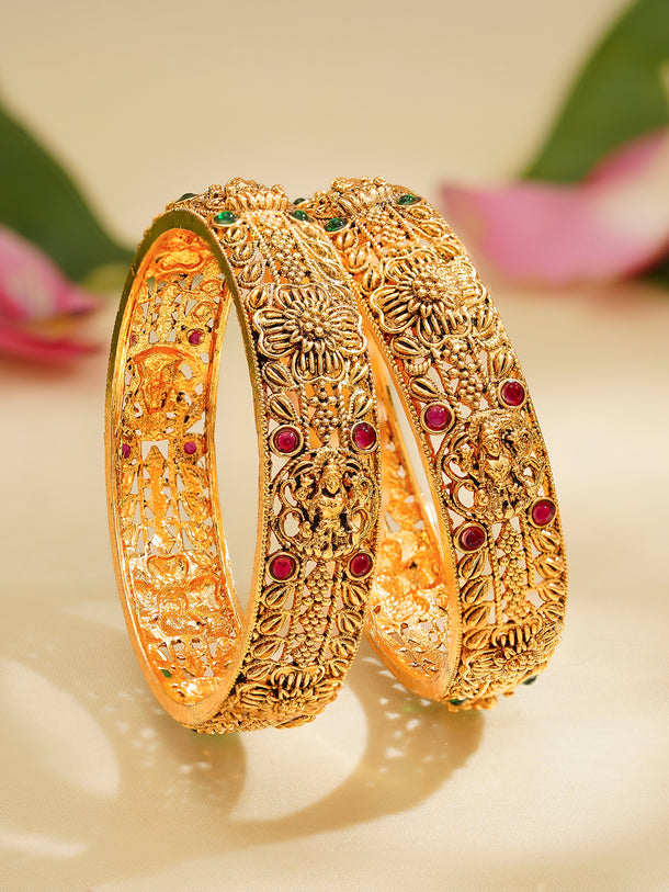 Rubans Set of 2 Gold Plated Floral Design Laxmi motif Bangles