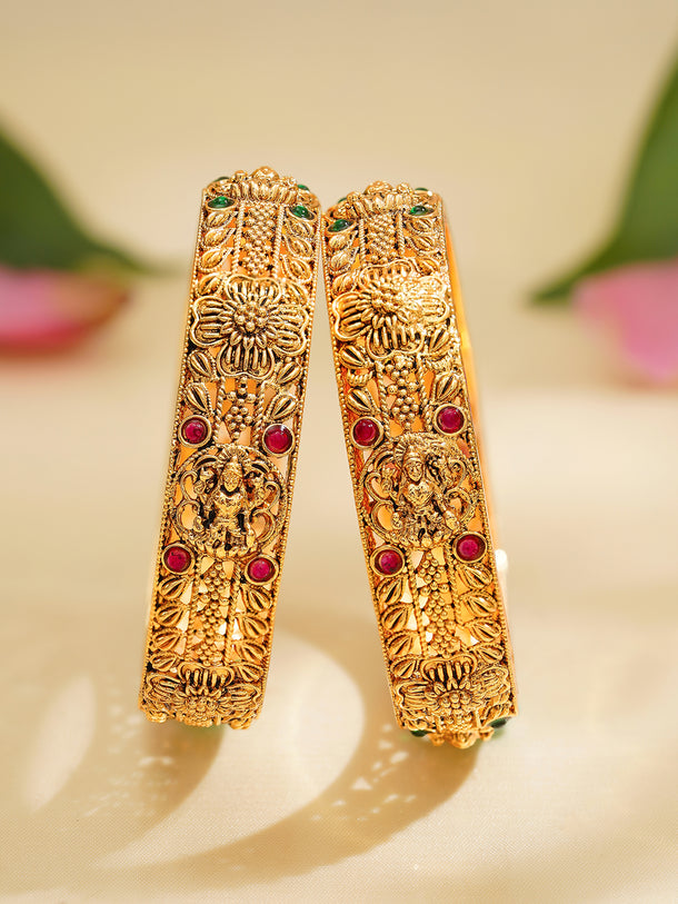Rubans Set of 2 Gold Plated Floral Design Laxmi motif Bangles