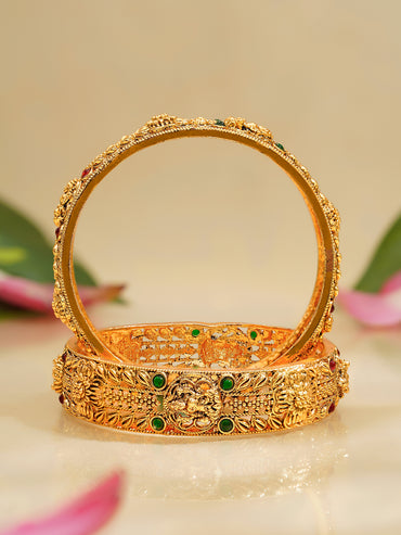 Rubans Set of 2 Gold Plated Floral Design Laxmi motif Bangles