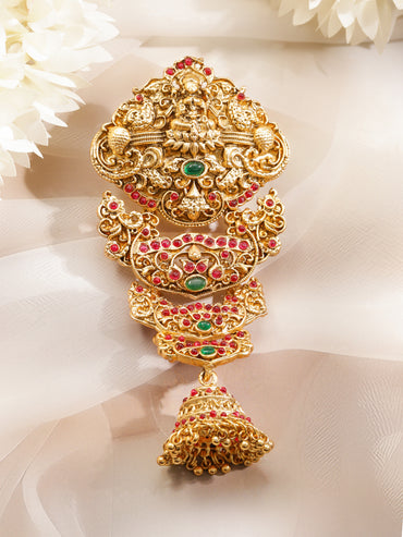 Rubans 22K Gold-Plated Ruby Red & Green Stones Antique Heritage Temple Hair Accessory