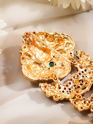 Pink Studded Laxmi Motif Gold Hair Brooch