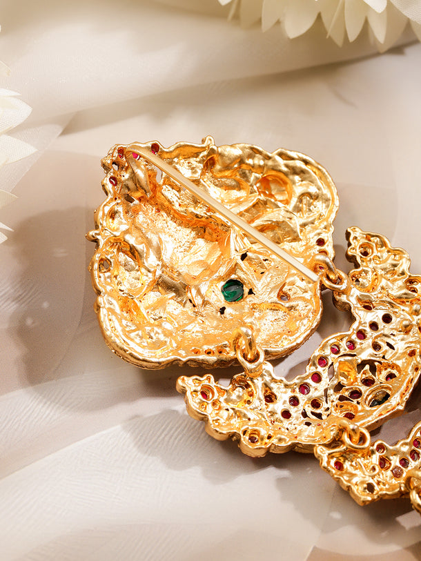 Pink Studded Laxmi Motif Gold Hair Brooch