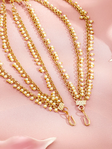 Pearl Embellished Laxmi Motif Gold Mathapatti