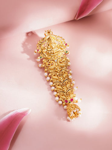 Gold Plated Brass Temple Hair Accessory with Red Green Accents