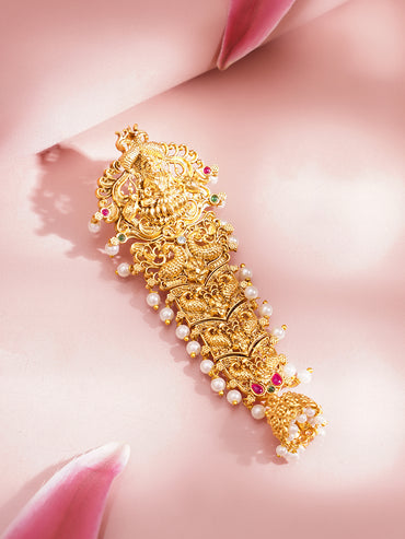 Gold Plated Brass Temple Hair Accessory with Red Green Accents