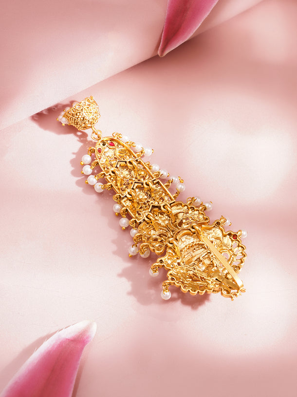 Gold Plated Brass Temple Hair Accessory with Red Green Accents