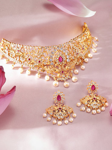 Captivating Red Gold Plated Choker Set