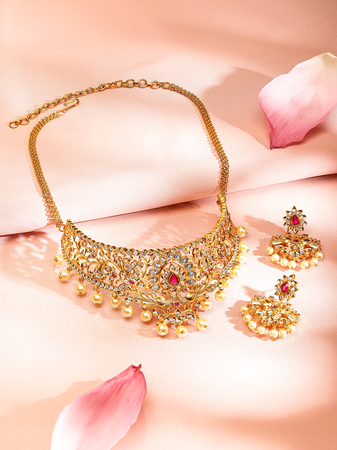 Captivating Red Gold Plated Choker Set