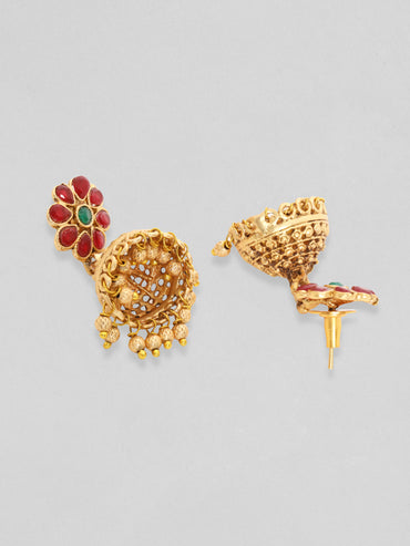 Rubans 24K Gold Plated Handcrafted Ruby Stone & Gold Ghungroo Temple Choker Set