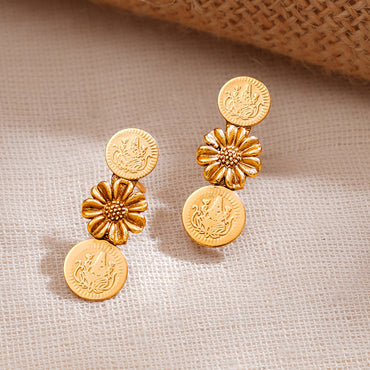 Gold Plated floral design coin drop Temple Choker Set
