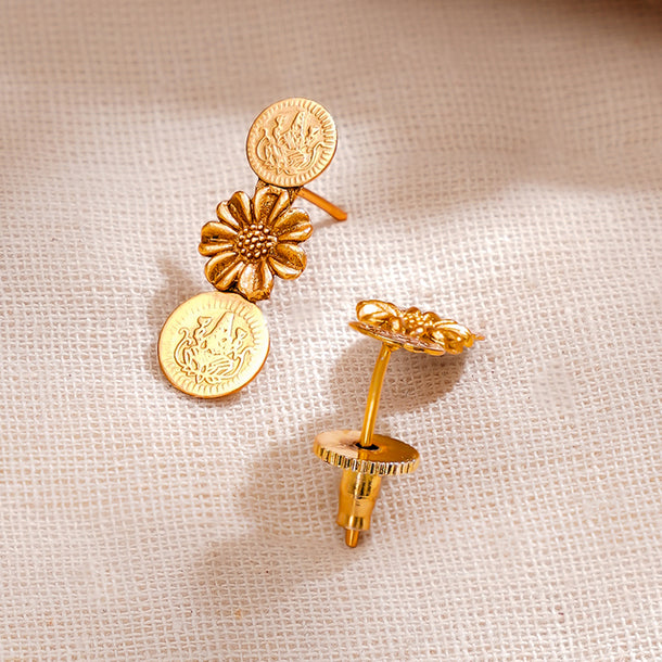 Gold Plated floral design coin drop Temple Choker Set