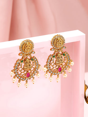 Divine Golden Goddess Temple Drop Earrings
