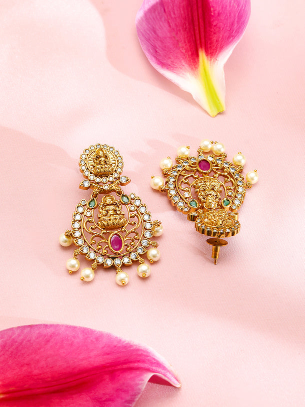 Divine Golden Goddess Temple Drop Earrings