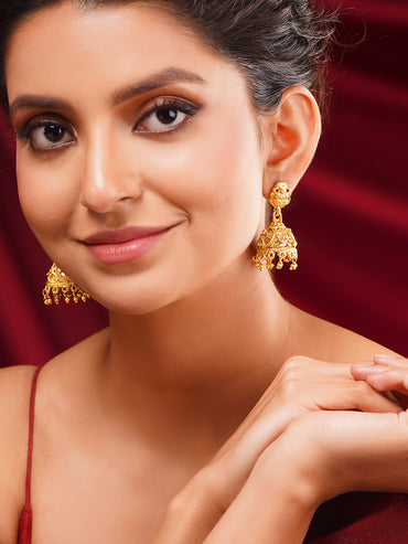 Gold Plated Ghungroo Drop Temple Jhumkas