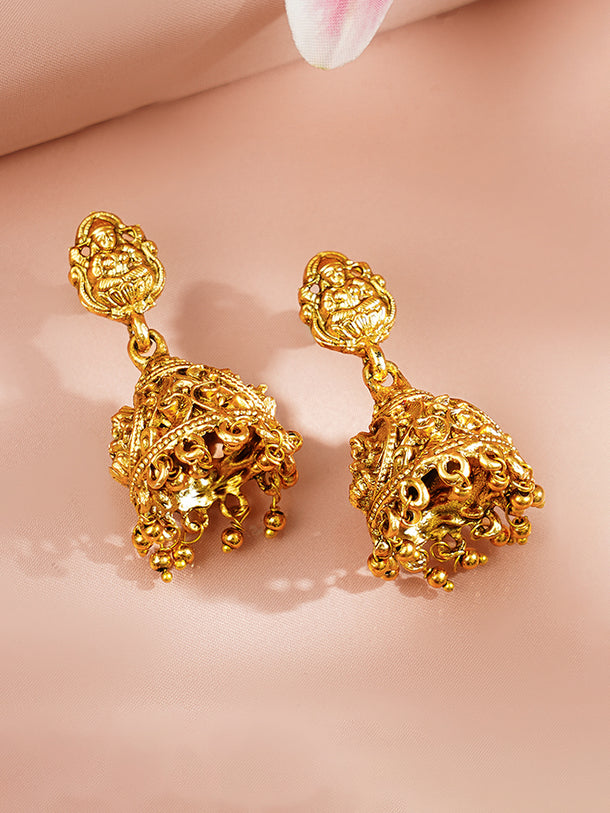 Gold Plated Ghungroo Drop Temple Jhumkas