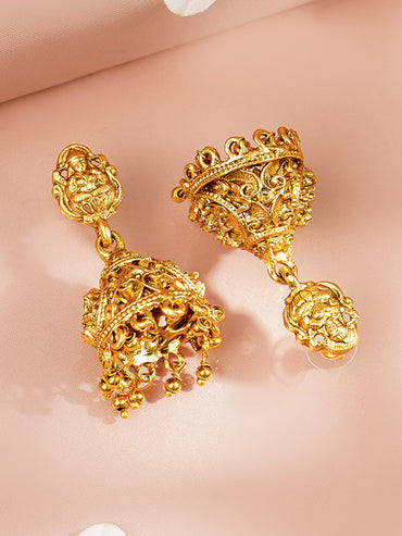 Gold Plated Ghungroo Drop Temple Jhumkas