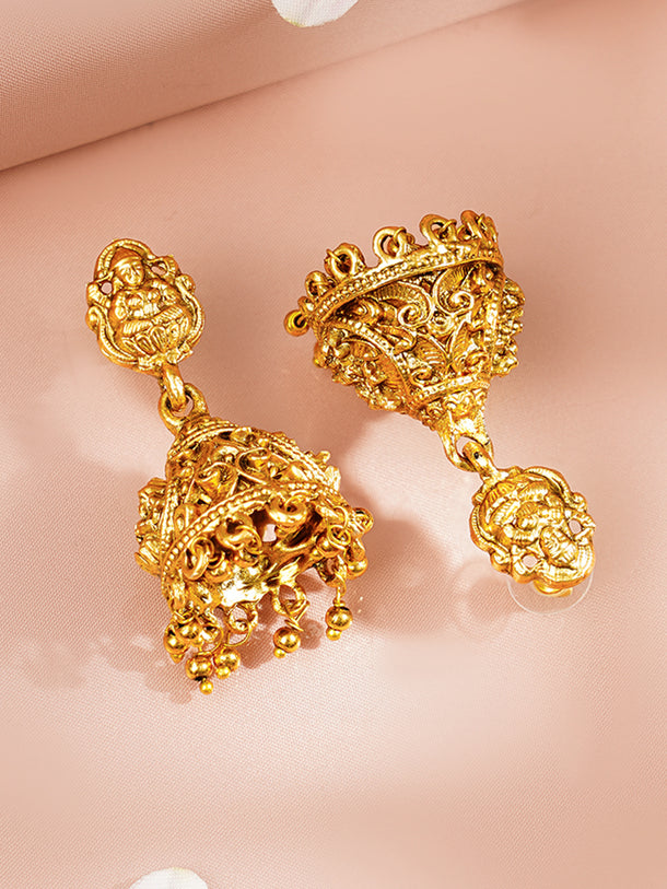 Gold Plated Ghungroo Drop Temple Jhumkas