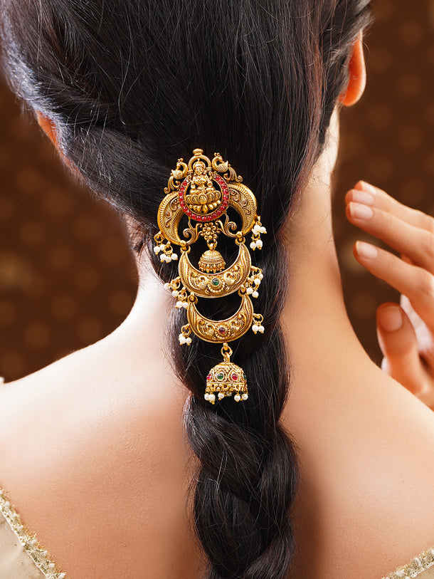 Gold Plated Moon Design Pearl Beaded Temple Hair Accessory