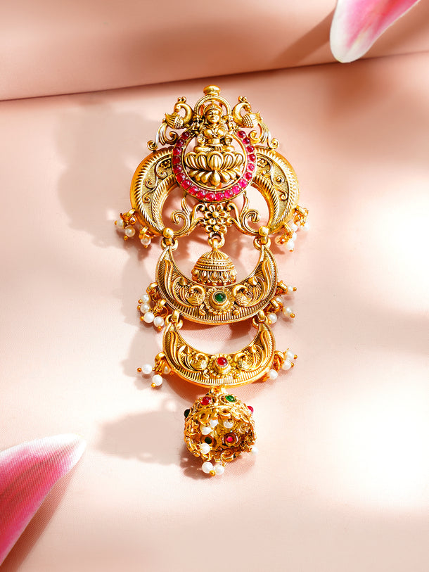 Gold Plated Moon Design Pearl Beaded Temple Hair Accessory