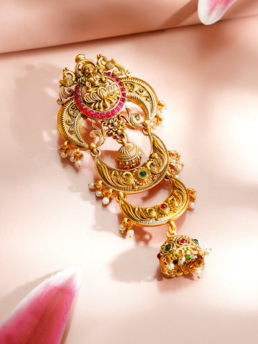 Gold Plated Moon Design Pearl Beaded Temple Hair Accessory