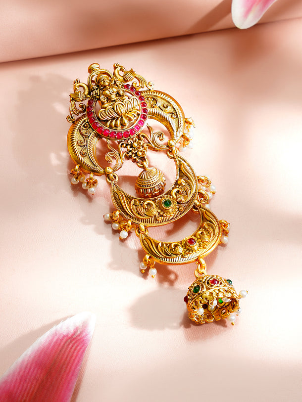 Gold Plated Moon Design Pearl Beaded Temple Hair Accessory
