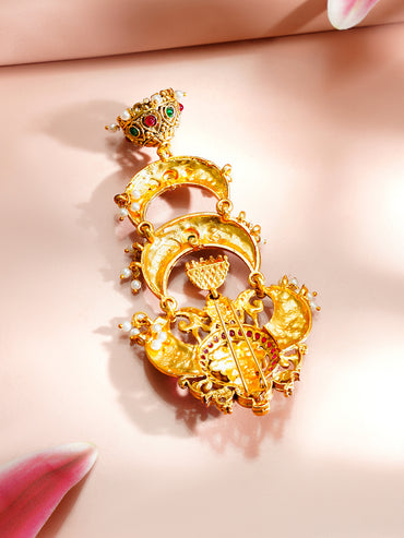 Gold Plated Moon Design Pearl Beaded Temple Hair Accessory