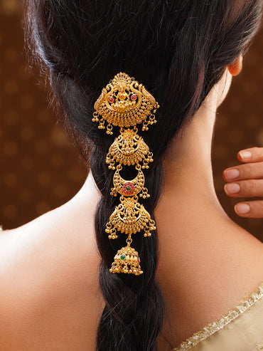 Gold Plated Pearl Beaded Laxmi Motif Hair Accessory