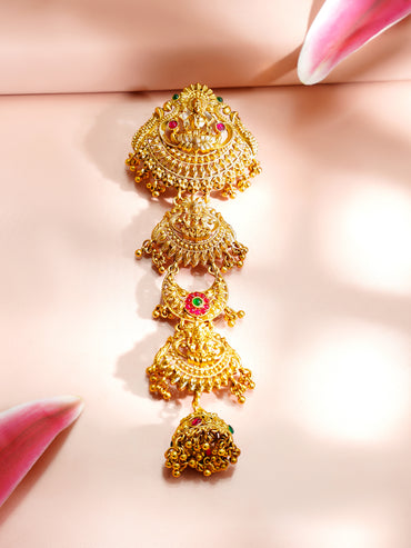 Gold Plated Pearl Beaded Laxmi Motif Hair Accessory