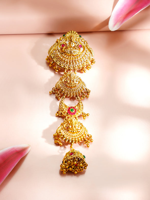 Gold Plated Pearl Beaded Laxmi Motif Hair Accessory