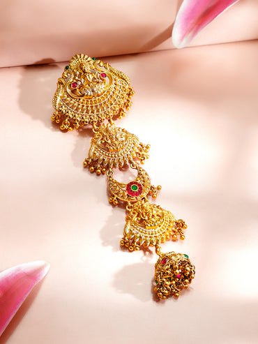 Gold Plated Pearl Beaded Laxmi Motif Hair Accessory