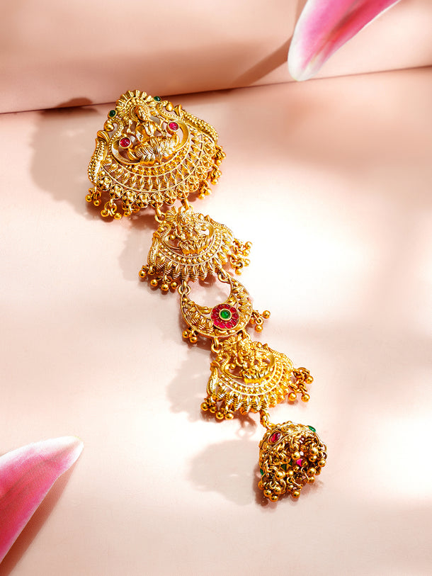 Gold Plated Pearl Beaded Laxmi Motif Hair Accessory