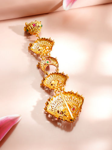Gold Plated Pearl Beaded Laxmi Motif Hair Accessory