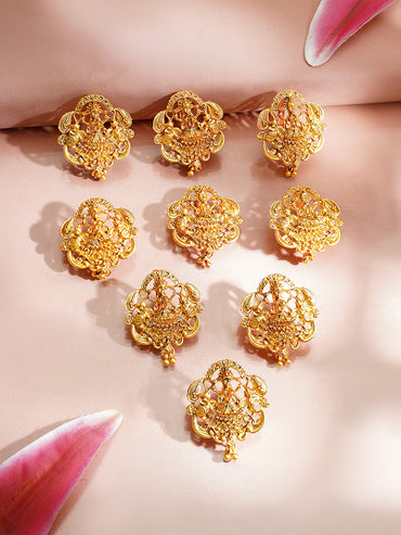 Gold Plated Lakshmi Lotus Antique Bridal Hair Accessory Set of 9