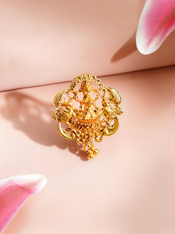 Gold Plated Lakshmi Lotus Antique Bridal Hair Accessory Set of 9