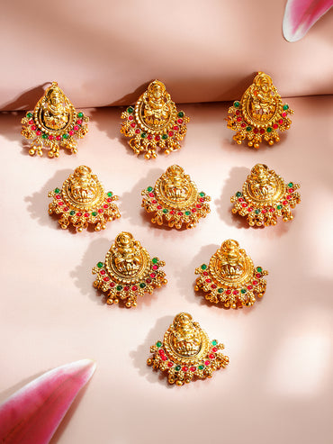 Gold Plated Divine Lakshmi Antique Gold Braid Hair Pin Set