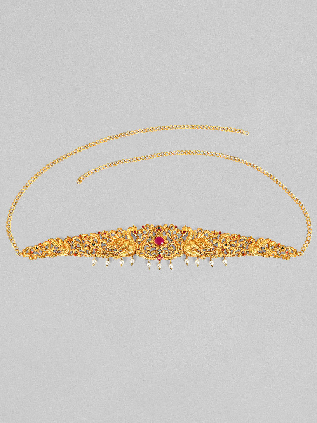 Rubans 24K Gold Plated Handcrafted Ruby with Peacock Tradional Kamarbandh