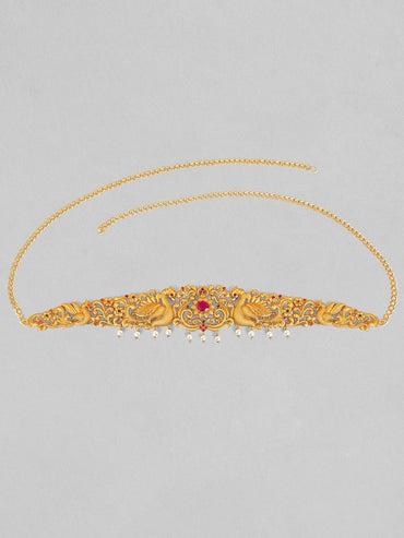 Rubans 24K Gold Plated Handcrafted Ruby with Peacock Tradional Kamarbandh
