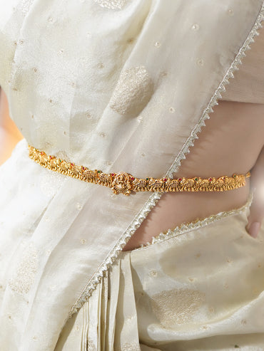 Rubans 18K Gold-Plated Temple Elephant Motif Embellished Waist Chain Kamarbandh