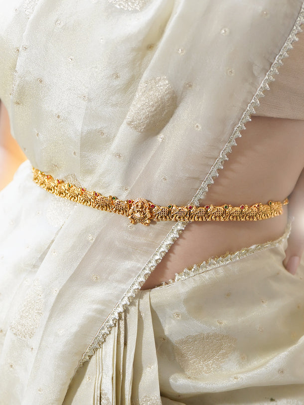 Rubans 18K Gold-Plated Temple Elephant Motif Embellished Waist Chain Kamarbandh