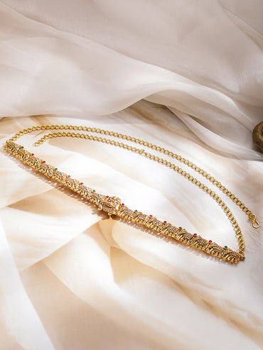 Rubans 18K Gold-Plated Temple Elephant Motif Embellished Waist Chain Kamarbandh