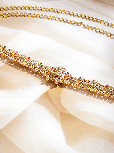 Rubans 18K Gold-Plated Temple Elephant Motif Embellished Waist Chain Kamarbandh