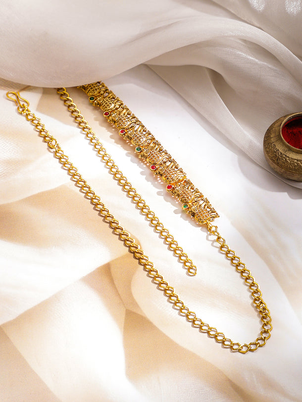 Rubans 18K Gold-Plated Temple Elephant Motif Embellished Waist Chain Kamarbandh