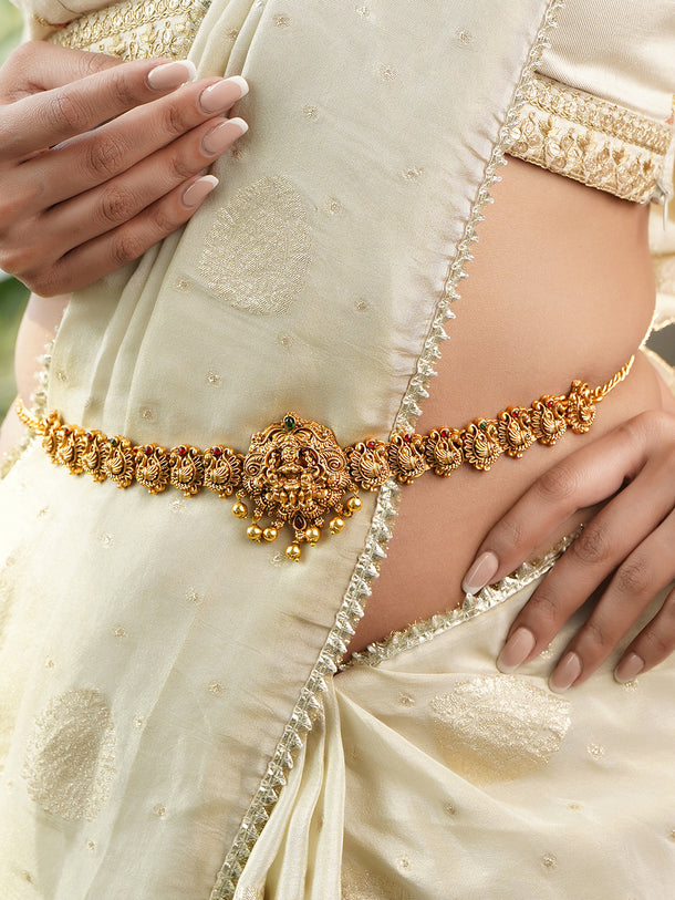Peacock & Laxmi Motif Golden Kamarbandh