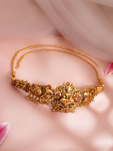 Gold Plated Lakshmi Peacock Motif Temple Kamarbandh Waist Chain