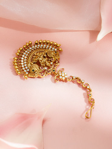 Laxmi Motif Maang Tikka With Gold Drops