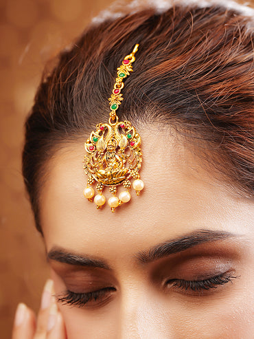 Gold Plated Lakshmi Temple Maang Tikka