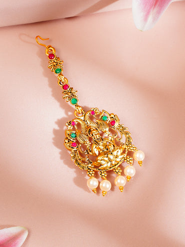 Gold Plated Lakshmi Temple Maang Tikka