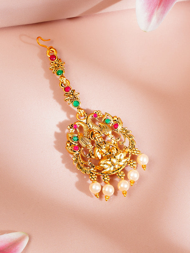 Gold Plated Lakshmi Temple Maang Tikka