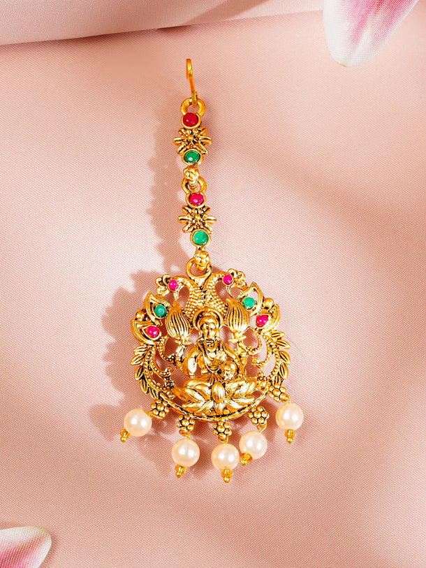 Gold Plated Lakshmi Temple Maang Tikka
